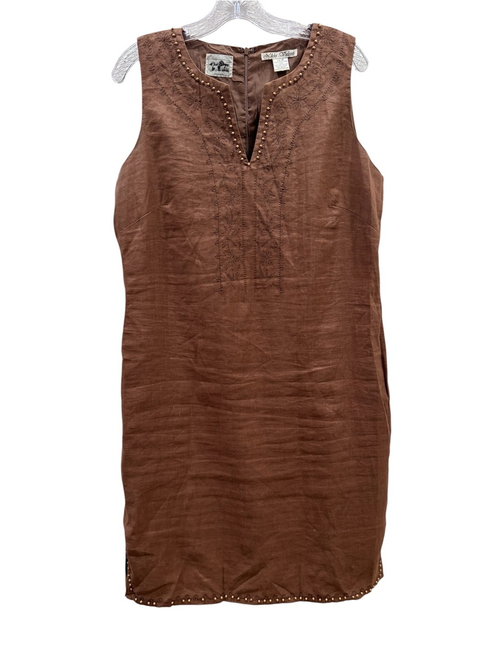 Vintage Sleeveless Brown Linen-Blend Shift Dress - Picture 2 of 6